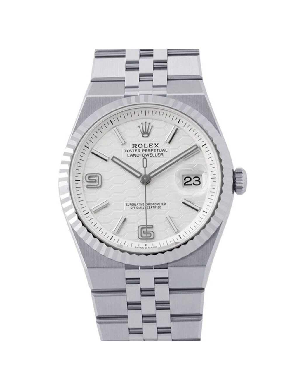Rolex Land Dweller 40 SS 18k White Gold Roulette Honeycomb Motif Dial